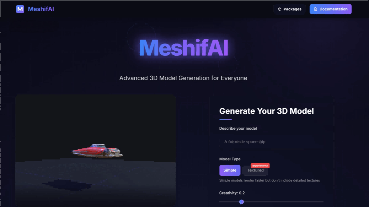 MeshifAI – An AI 3D model generation platform that supports the creation of simple models and textured models.