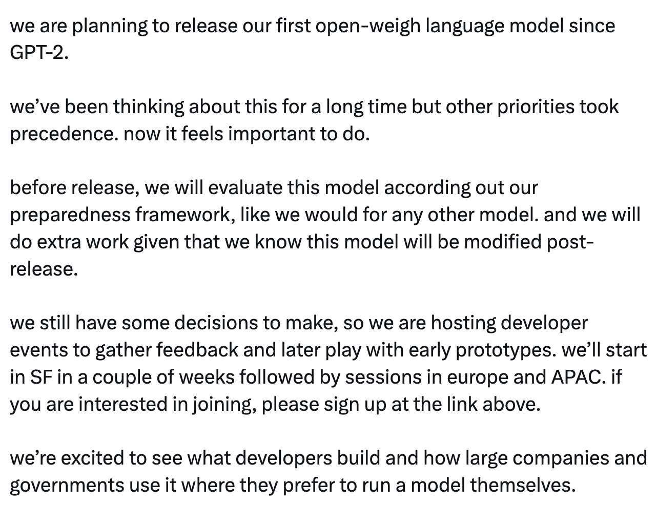 Altman Officially Announces Open Source: After GPT-2, We Will Release the First Open-Weight Model with Reasoning Capability