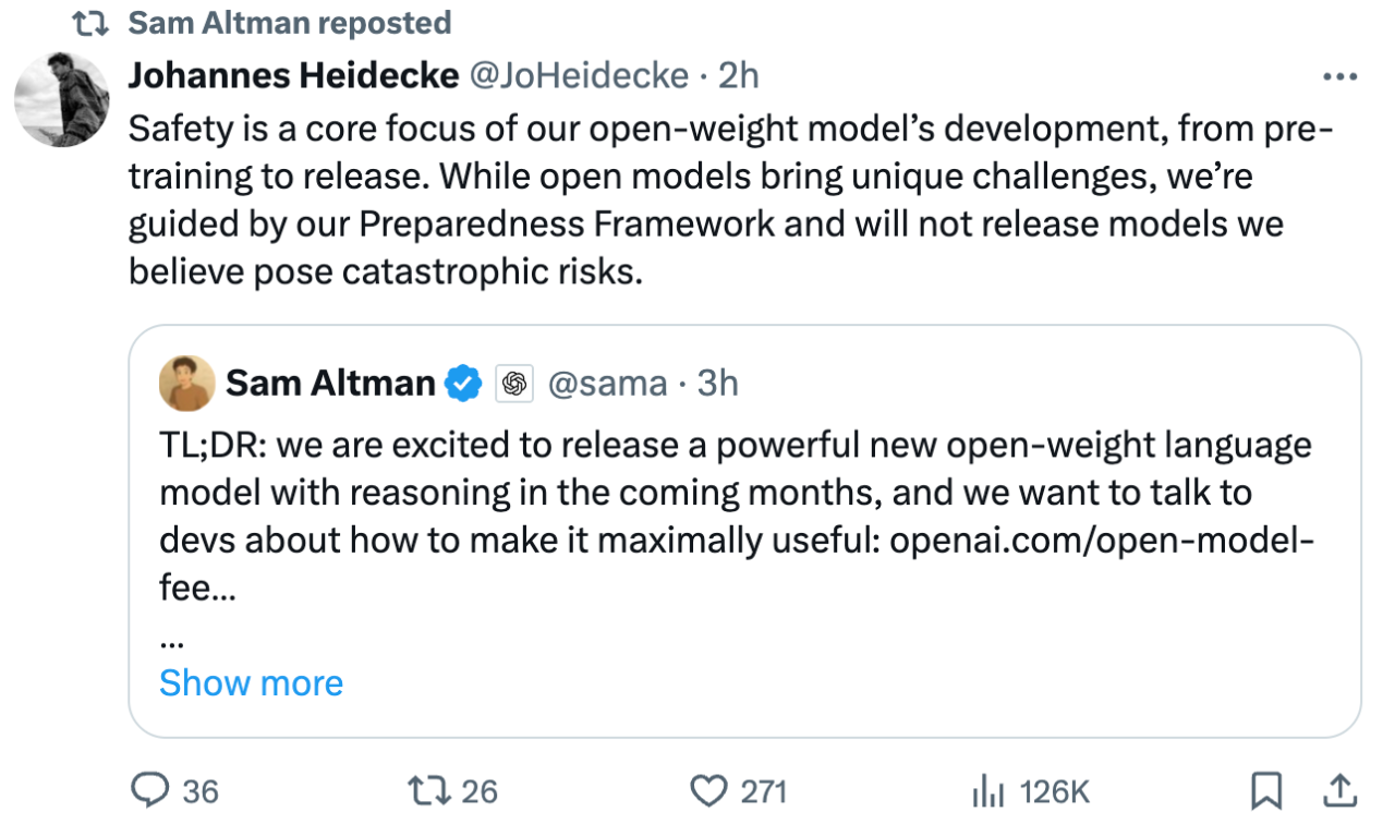 Altman Officially Announces Open Source: After GPT-2, We Will Release the First Open-Weight Model with Reasoning Capability