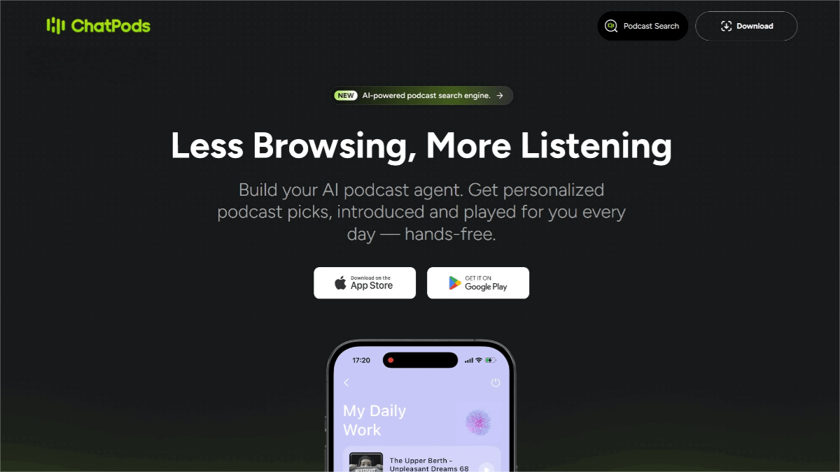 ChatPods – An AI podcast platform that enables real-time two-way interaction between hosts and listeners.