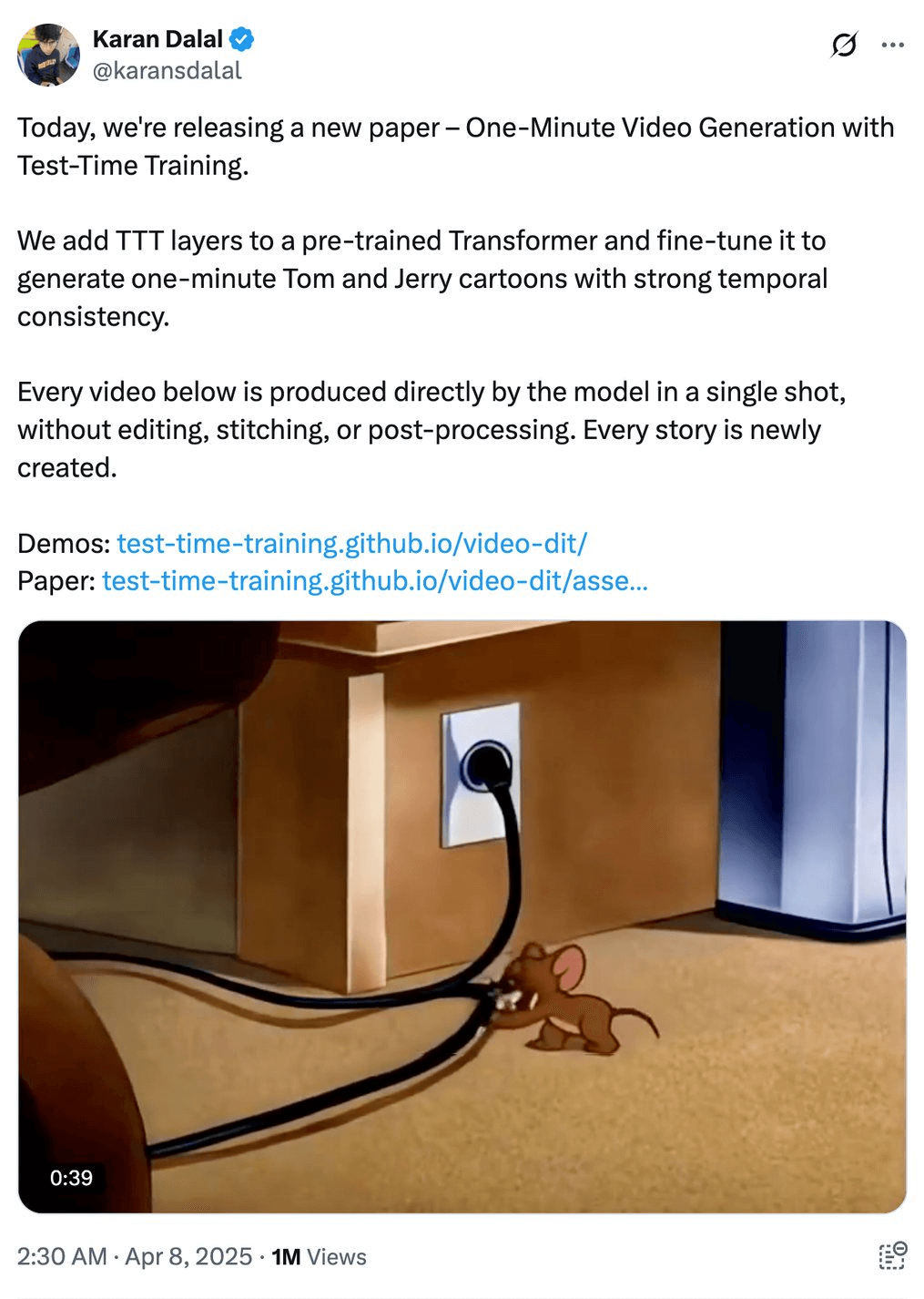 AI Goes Godlike! Unedited, Single-Take 60-Second ‘Tom and Jerry’ Clip Draws Millions of Views Online!
