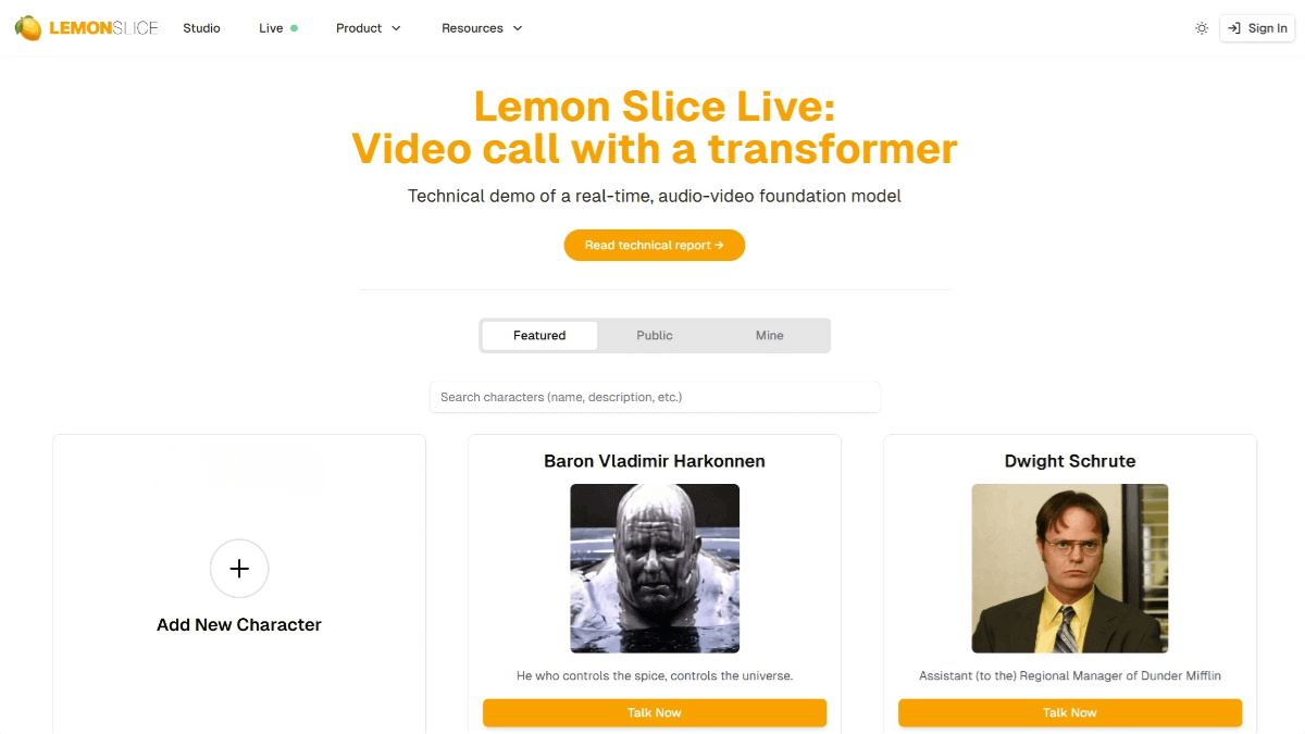 Lemon Slice Live – A real – time video chat AI tool launched by Lemon Slice