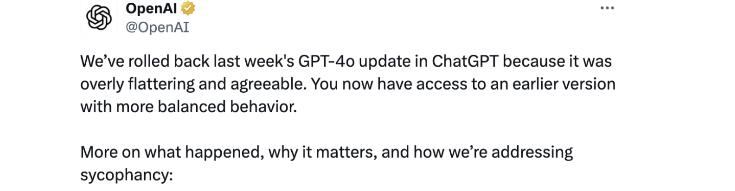 OpenAI rolls back the GPT – 4o update