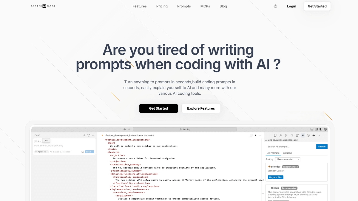 Better AI Code – An AI programming platform that enhances the programming experience through intelligent prompts and code autocompletion