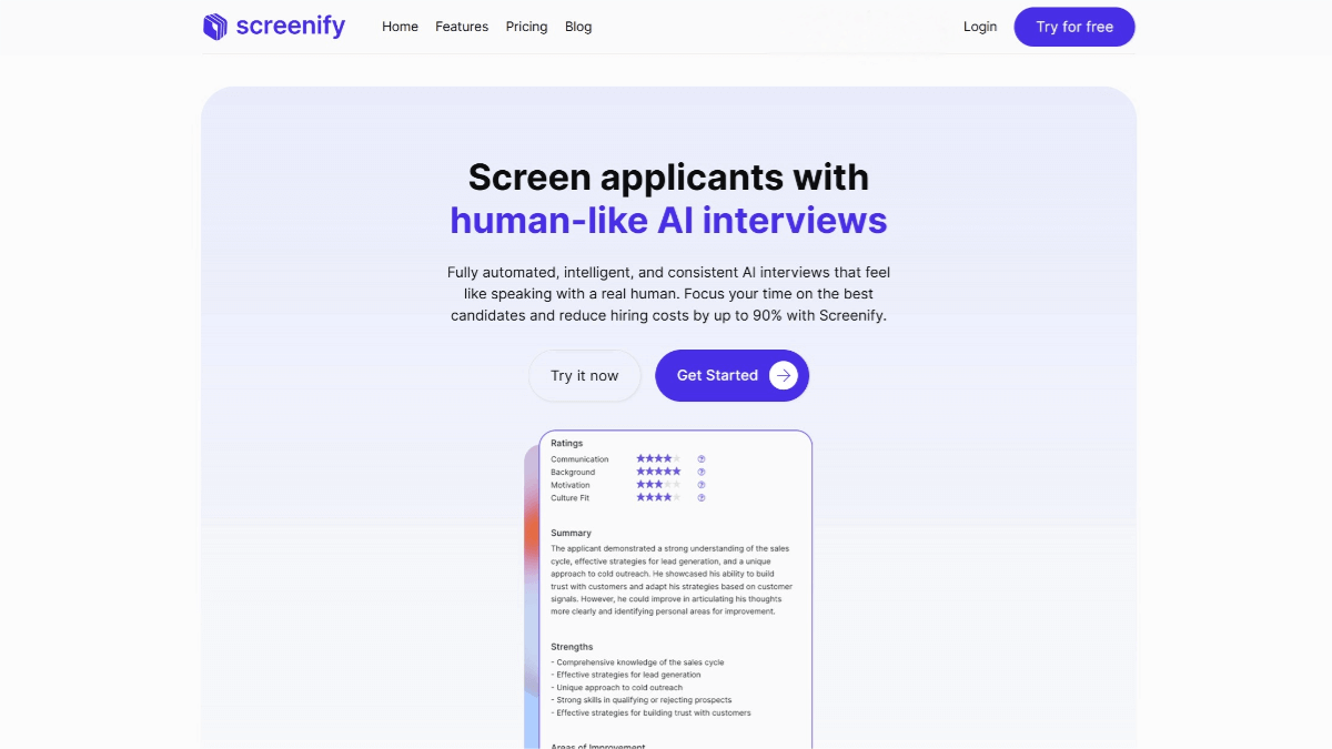 Screenify – An AI interview tool providing an automated interview process