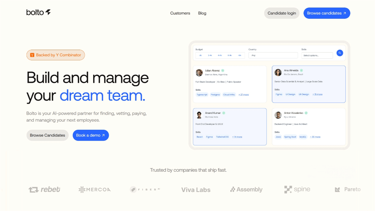 Bolto – An AI-powered recruitment platform specializing in software engineer talent screening