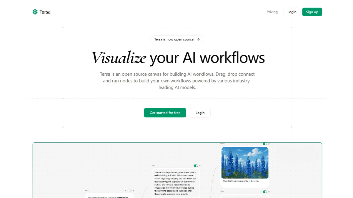 Tersa – A free AI workflow construction platform that allows you to connect workflows via drag - and - drop
