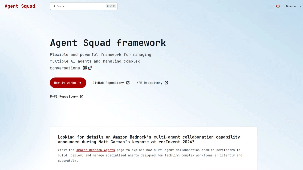 Agent Squad – An open-source multi-agent conversation orchestration framework