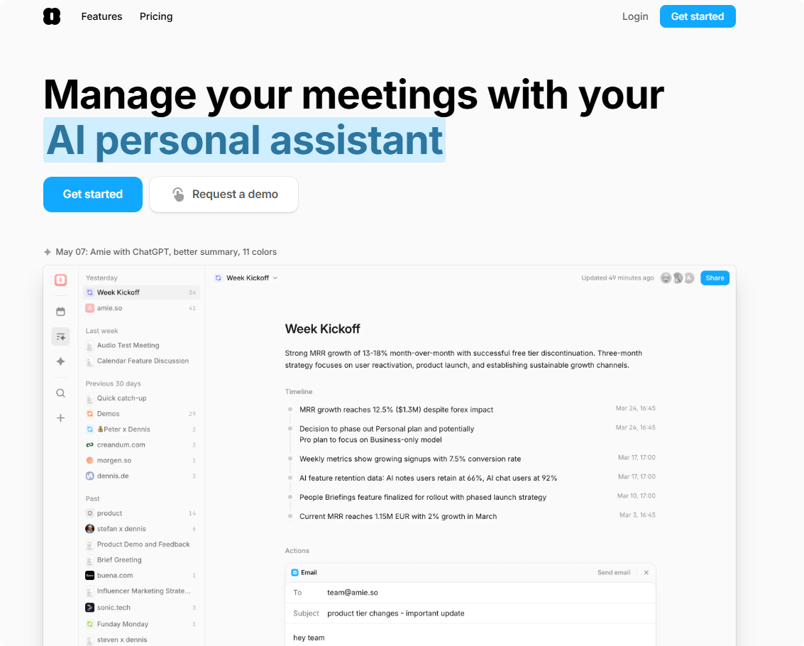 Amie – An AI meeting tool for quickly generating meeting summaries and action items