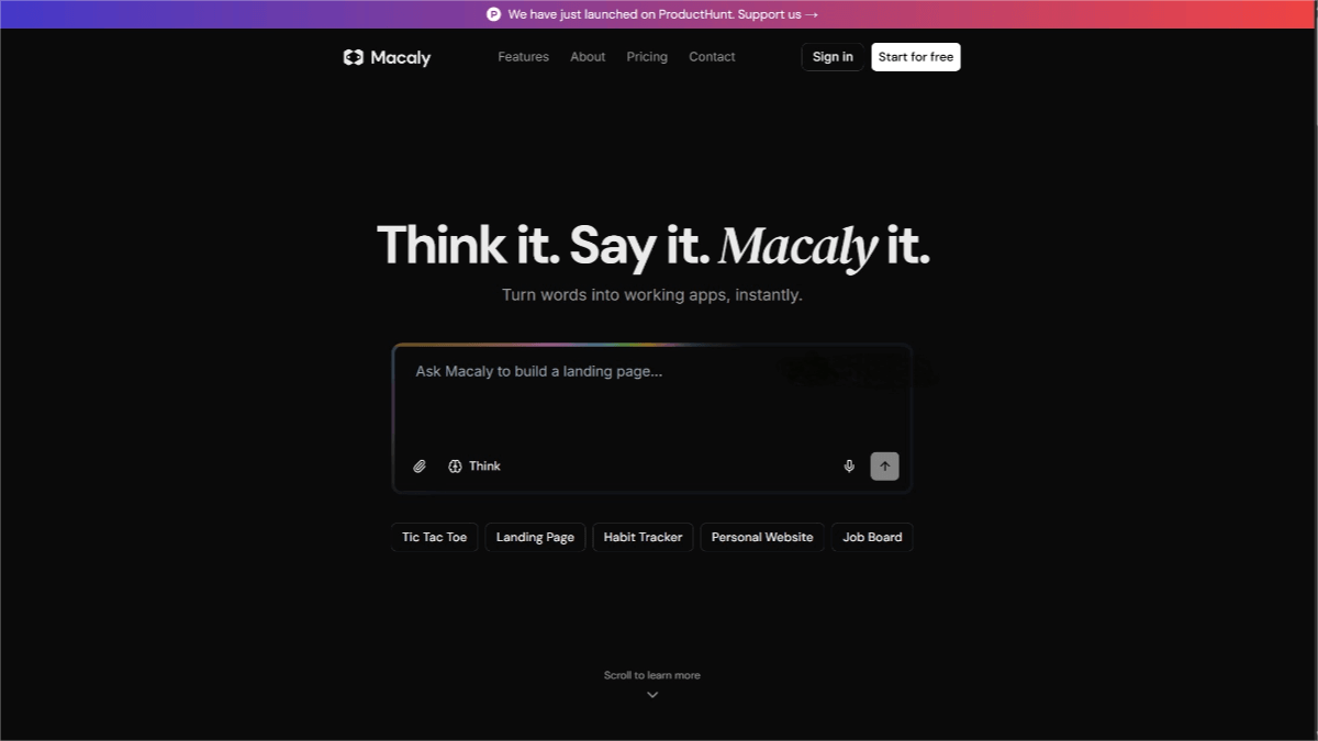 Macaly – A no - code AI application development tool that allows you to create applications through natural language descriptions