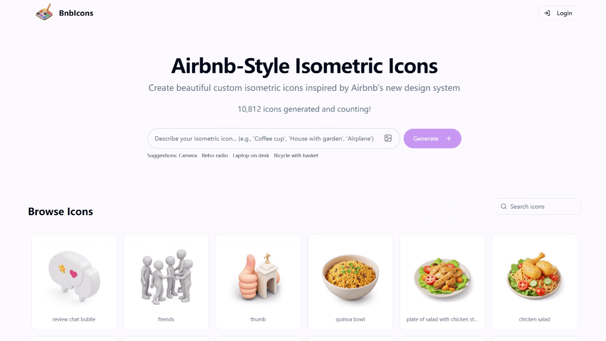 BnbIcons – An AI icon generation tool for quickly creating isometric icons in Airbnb style
