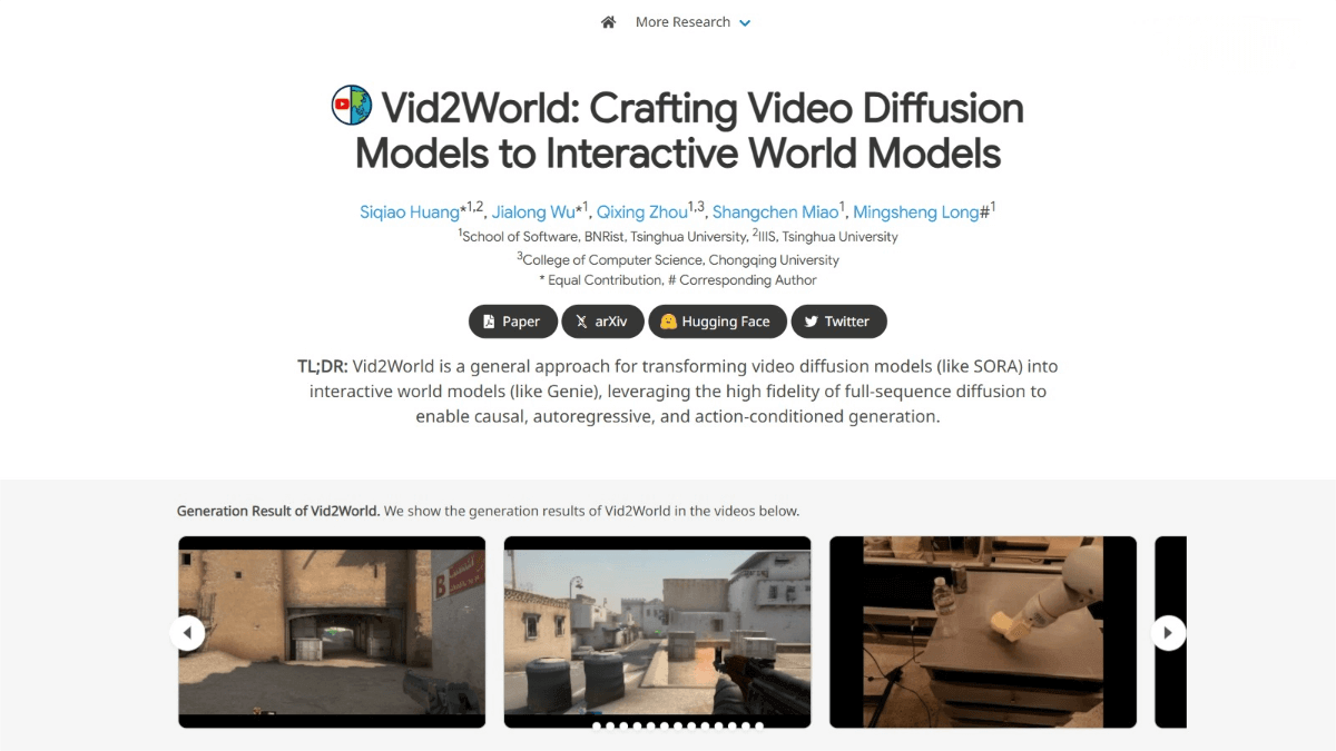 Vid2World – A framework for converting video models into world models, jointly launched by Tsinghua University and Chongqing University