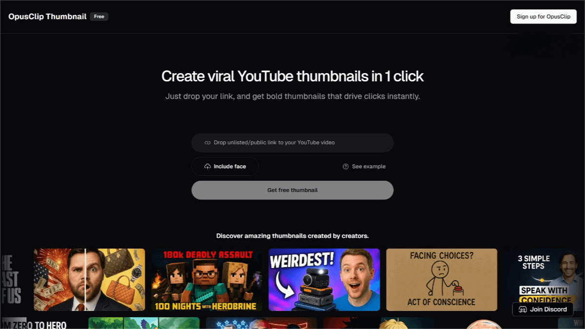OpusClip Thumbnail – A free AI thumbnail generation tool launched by OpusClip