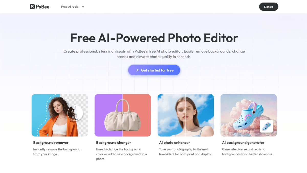 PxBee – A free AI image editing platform that automatically recognizes and removes backgrounds