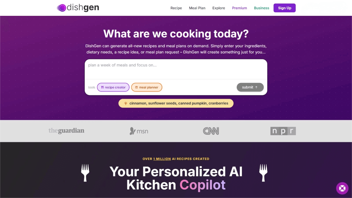 DishGen – The AI Recipe Generator! Just Input Ingredients or Your Diet Likes, and Get Custom Recipes!