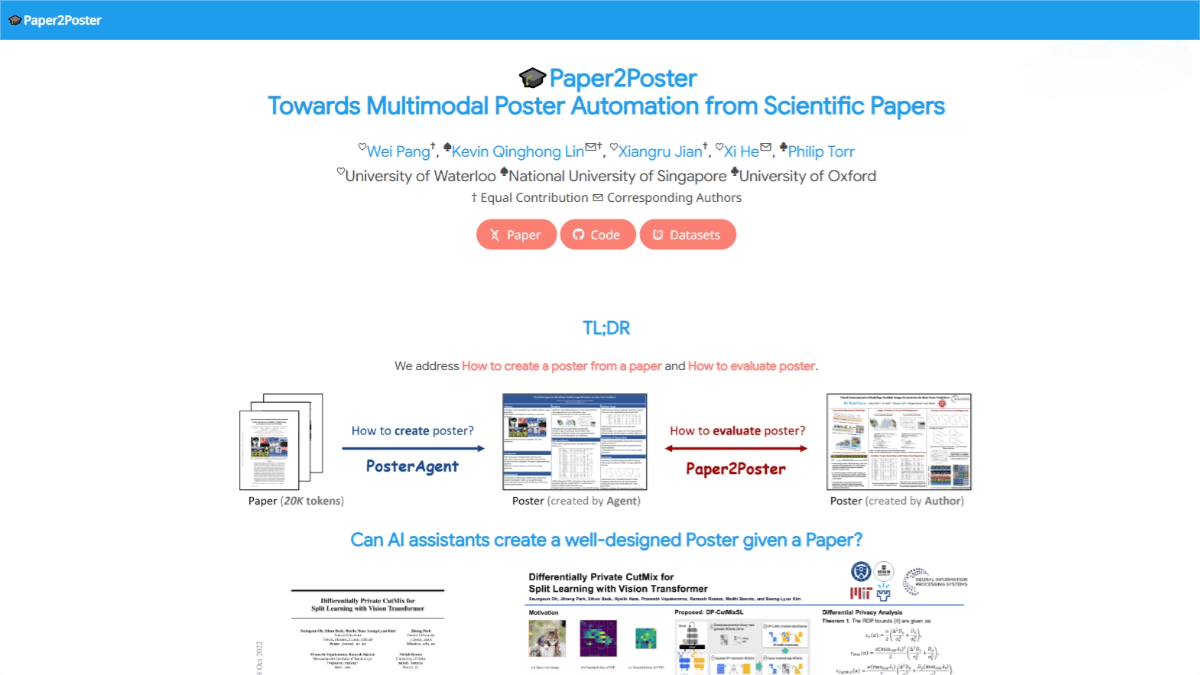 Paper2Poster – An academic poster generation framework developed by the University of Waterloo, the National University of Singapore and the University of Oxford