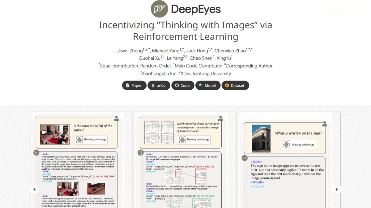 DeepEyes – A multimodal deep-thinking model jointly developed by Xiaohongshu and Xi’an Jiaotong University