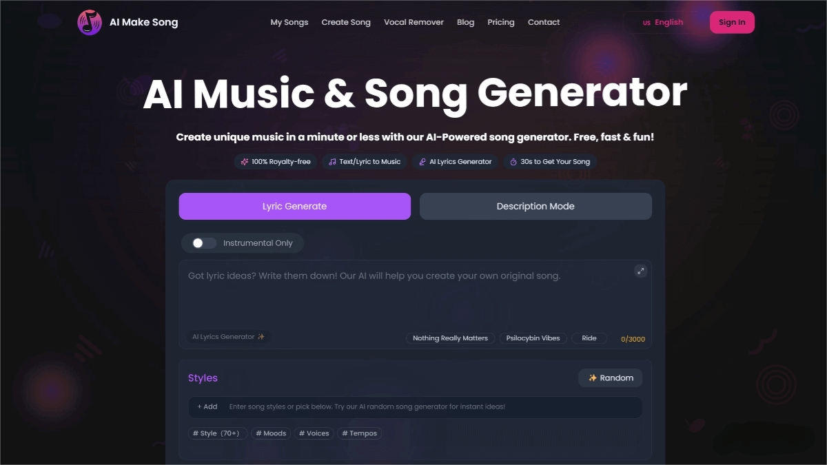 AiMakeSong – An AI music generation platform that automatically composes melodies for lyrics