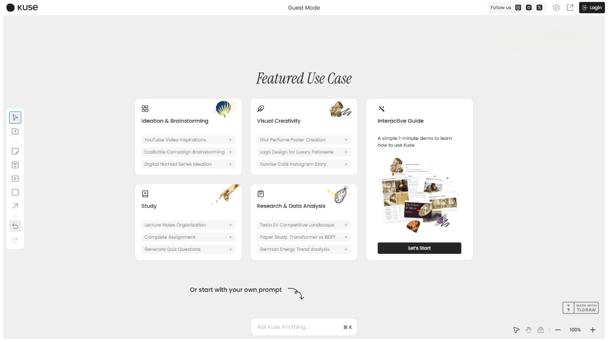 Kuse AI – An AI canvas tool that offers an infinite workspace for freely organizing information