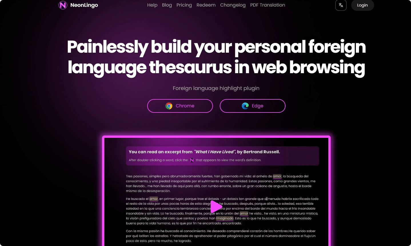 NeonLingo – An AI browser extension for foreign language learning that builds your personal vocabulary while browsing the web