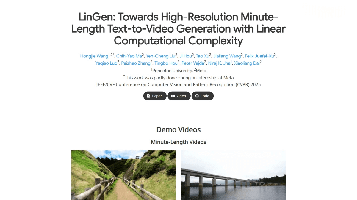LinGen – A text-to-video generation framework developed jointly by Meta and Princeton University