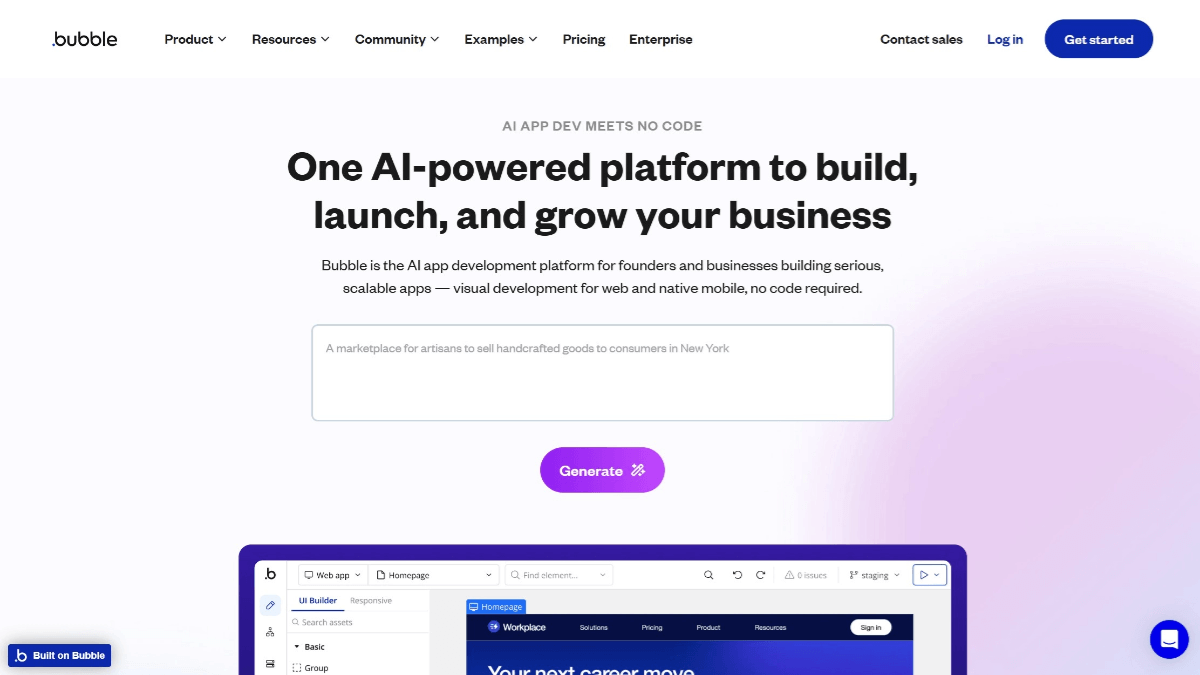 Bubble – A no-code AI application development platform that allows you to design apps by dragging and dropping elements