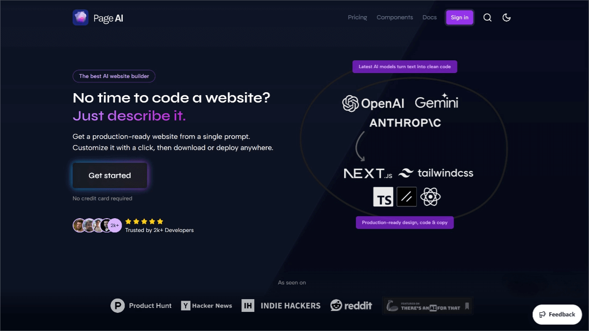 PageAI – An AI website generator that automates the entire process from planning and design to coding