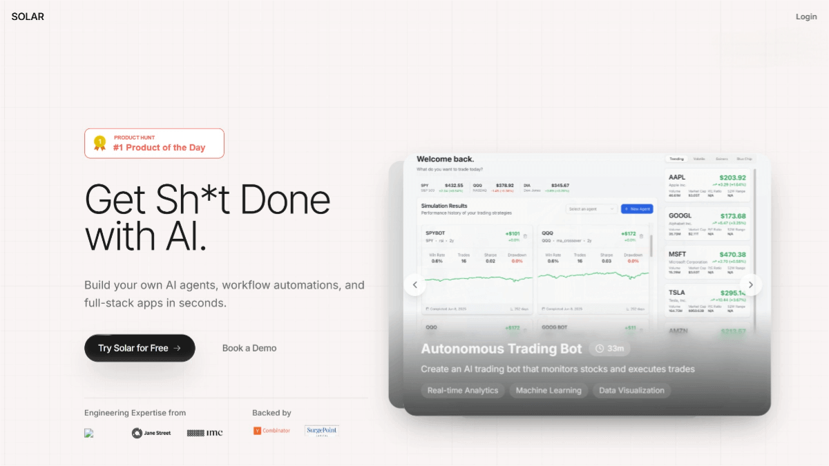 Solar – An AI application development platform that supports full-stack application development