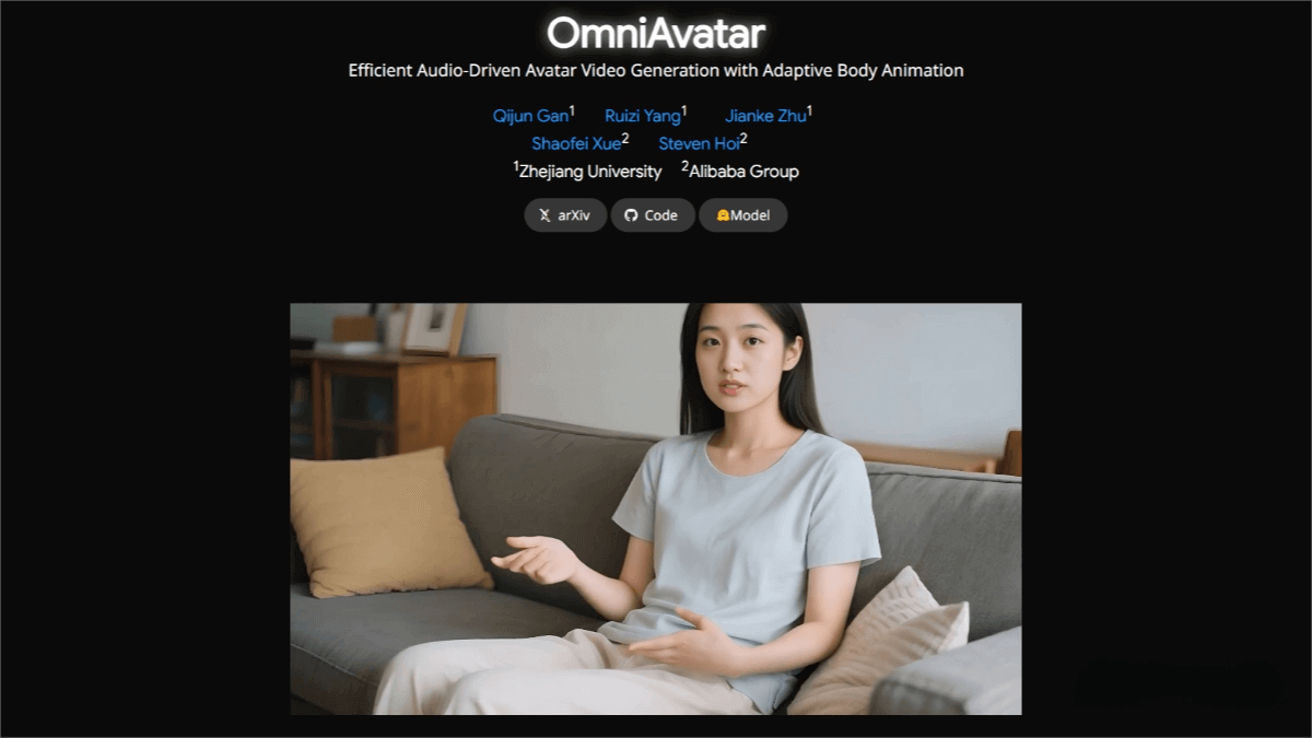 OmniAvatar – An audio-driven full-body video generation model jointly developed by Zhejiang University and Alibaba
