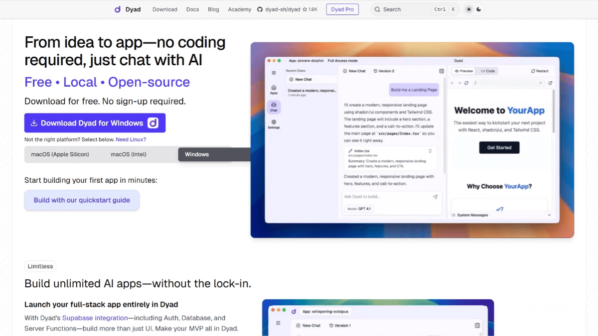 Dyad – An open-source AI application development tool that supports full-stack application building