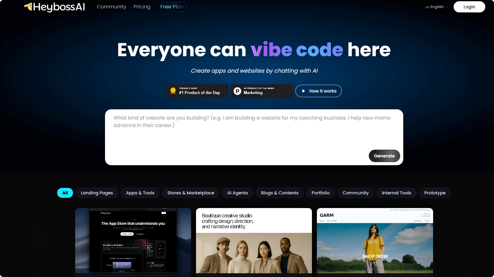 HeyBoss.ai — Build Websites & Apps with Just One Sentence