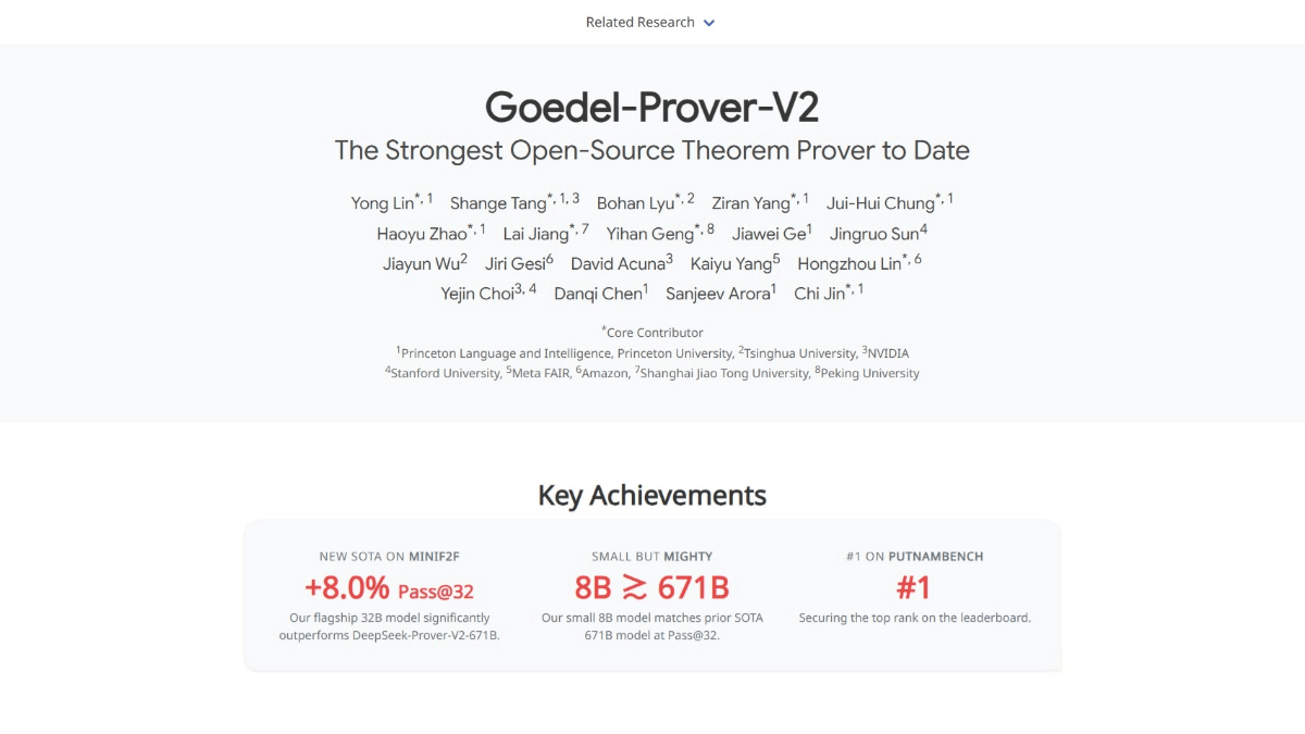 Goedel-Prover-V2 – An Open-Source Theorem Proving Model Jointly Developed by Princeton, Tsinghua, and Others