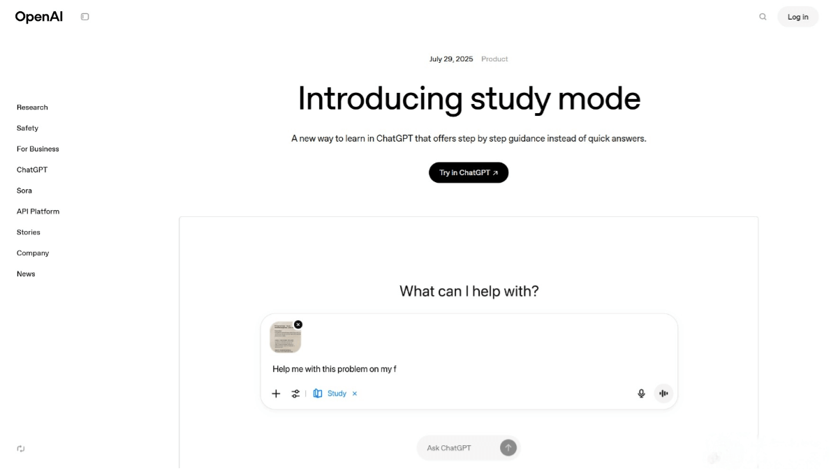 ChatGPT Study – a learning mode launched by OpenAI