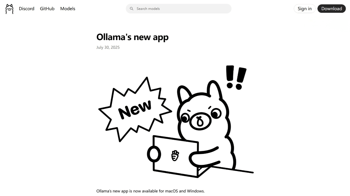 Ollama Desktop – A local AI chat tool launched by Ollama that runs language models directly on your device
