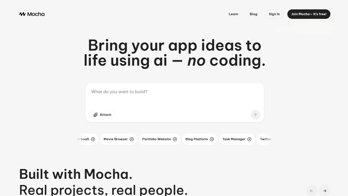 Mocha – AI No-Code Application Development Platform with Real-Time Preview and Adjustment