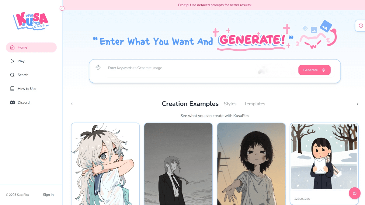 KusaPics – A free AI drawing platform for generating anime-style images