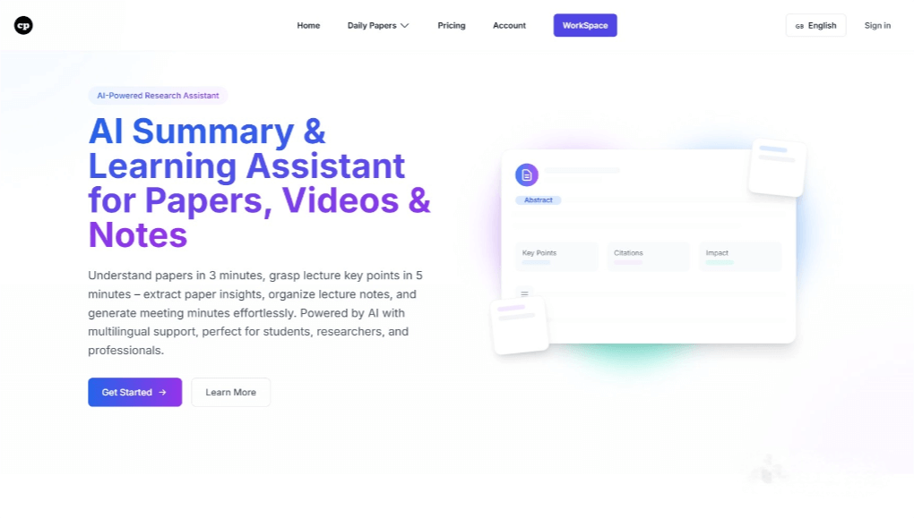 ChatPaper.ai – AI Learning Assistant for Automatic Summarization of Papers, Videos, and Notes