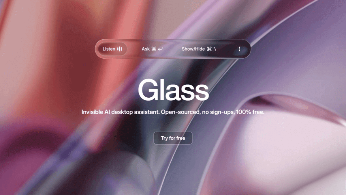 Glass – open-source AI desktop assistant that captures screen content and recognizes audio in real time