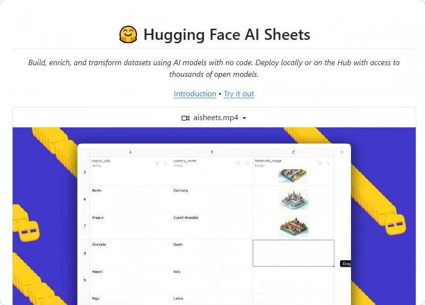 AI Sheets: No-Code Intelligent Spreadsheet Tool for Building and Enhancing Datasets