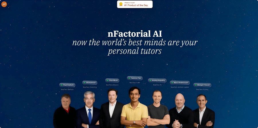 nFactorial AI – An AI online learning platform that allows virtual video calls with specific experts