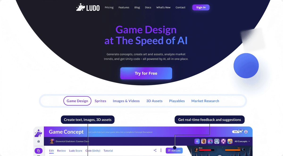 Ludo.ai – An AI game development platform offering end-to-end support from ideation to development