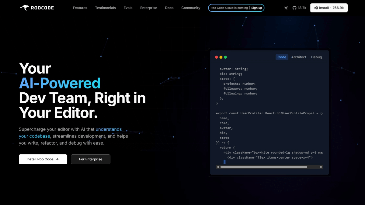 Roo Code – an AI development assistant that understands codebases and provides optimization suggestions