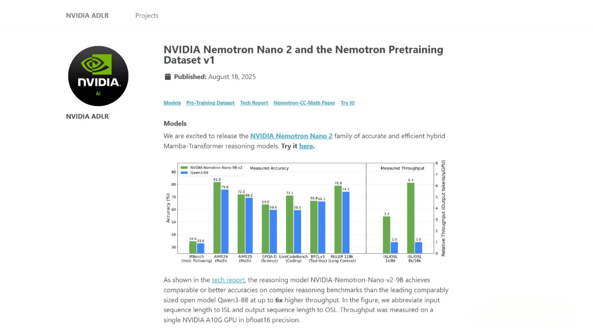 NVIDIA NeMo™ Nano 2 – A high-efficiency inference model launched by NVIDIA