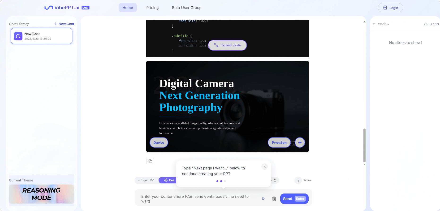 VibePPT – AI-Powered PPT Creation Tool that Automatically Selects Suitable Templates and Layouts