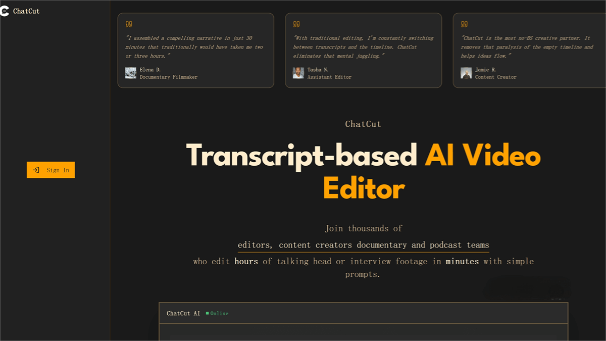 ChatCut.io – an AI video editing tool that performs editing based on natural language descriptions