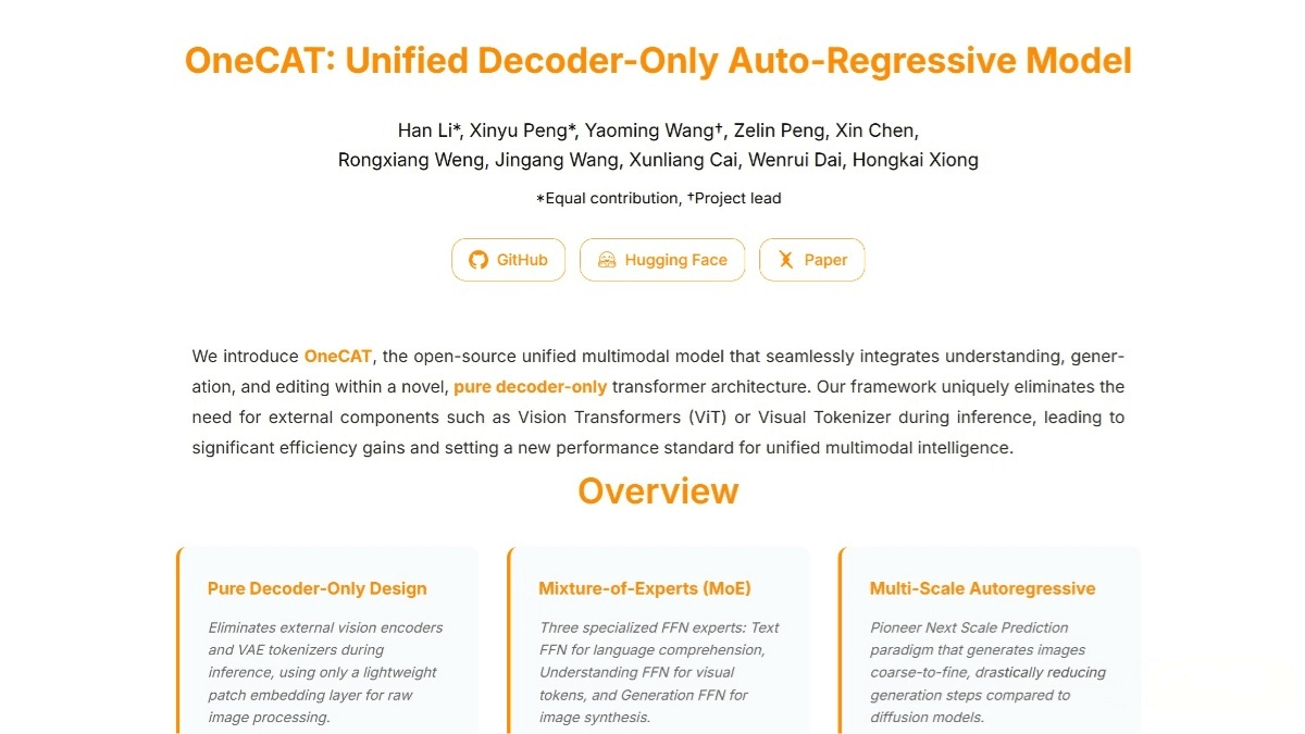 OneCAT – a unified multimodal model jointly launched by Meituan and Shanghai Jiao Tong University
