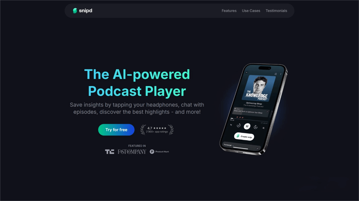 Snipd – an AI podcast generator that automatically captures key insights and creates notes