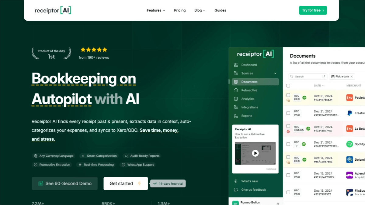 Receiptor AI – AI-powered automated bookkeeping tool with multi-account email monitoring