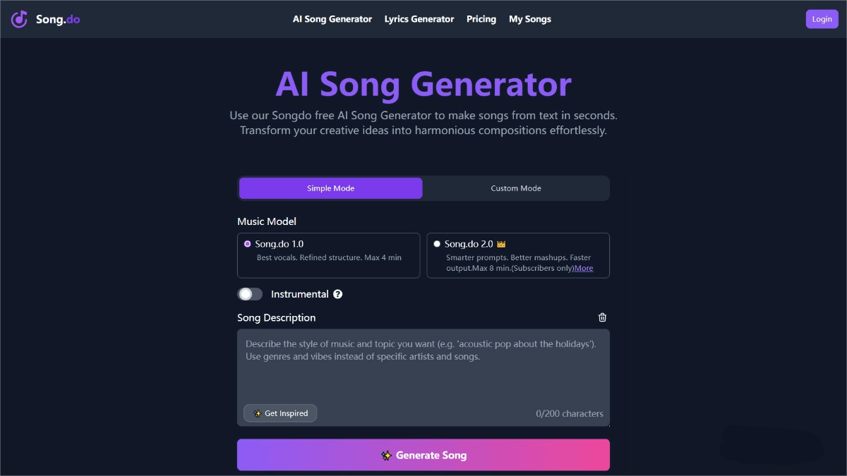 Song.do – An AI music creation platform that generates complete songs with one click