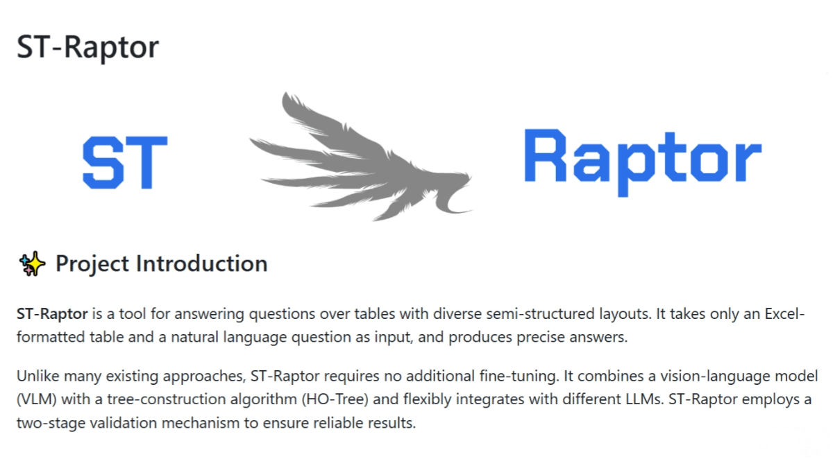 ST-Raptor – An AI table question-answering tool that supports various semi-structured tables
